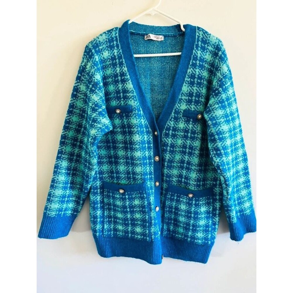 ZARA Plaid Knit Cardigan Jacket - S